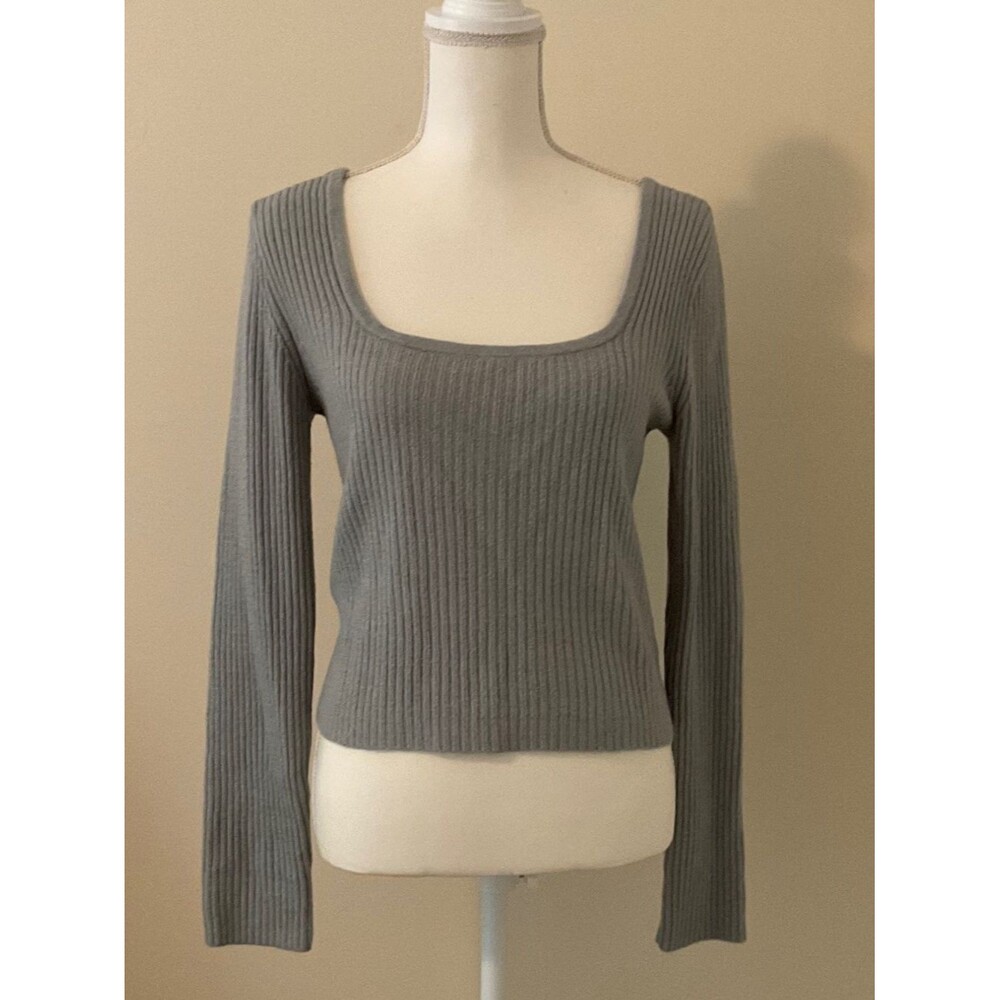 Old Navy Blue Fitted Cropped Square-Neck Rib-Knit Sweater Size M
